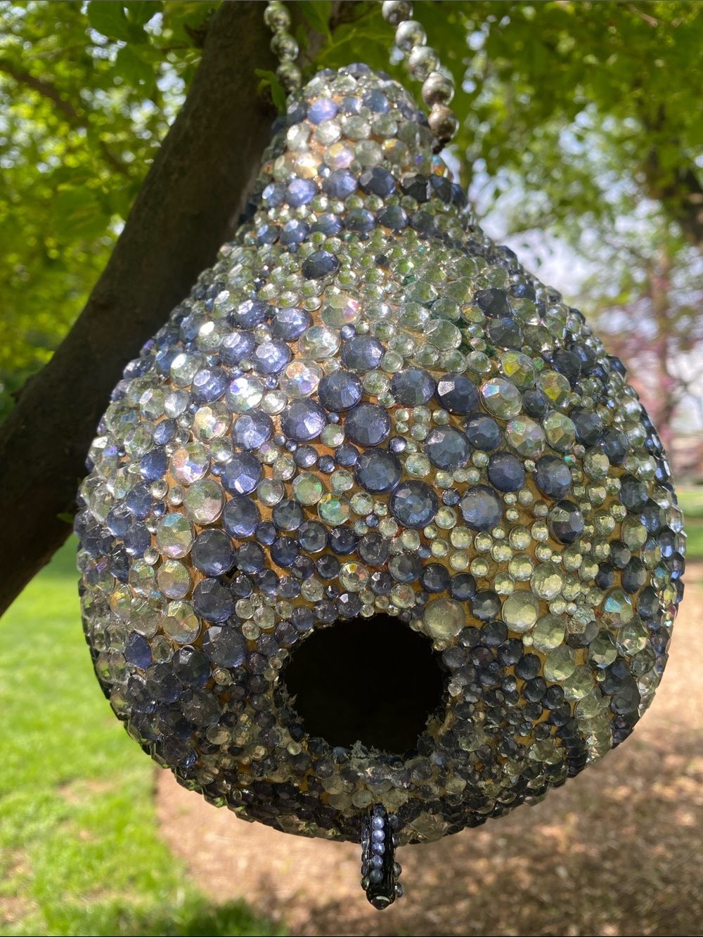 Sparkling Beaded Hanging decorative Ornament in Iridescent and Blue